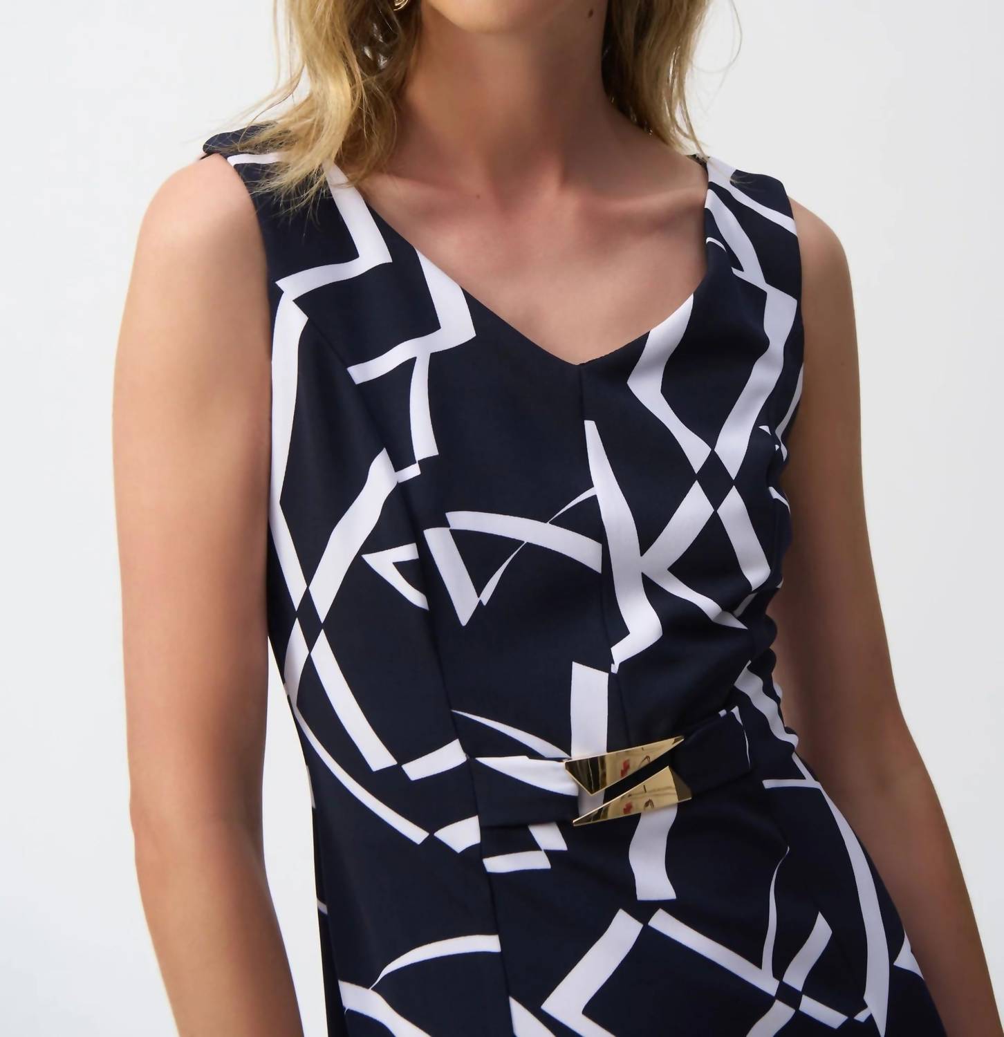 Joseph Ribkoff - Geometric V - neck Sheath Dress - blue - clothing - dresses