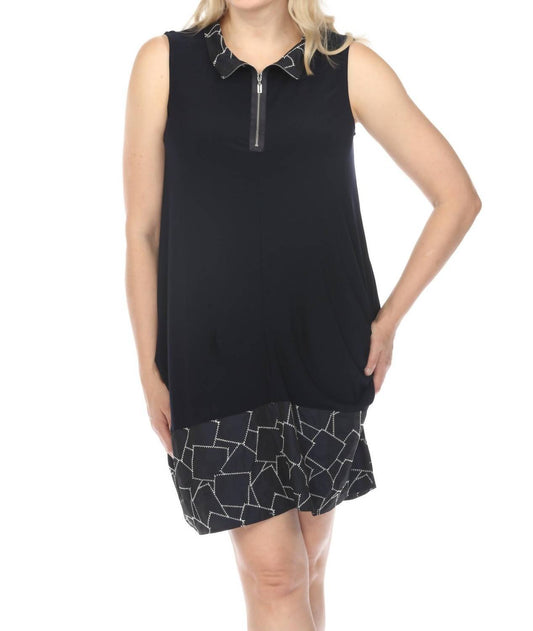 Joseph Ribkoff - Geometric Zip Front Sleeveless Shirt Dress - blue - clothing - dresses