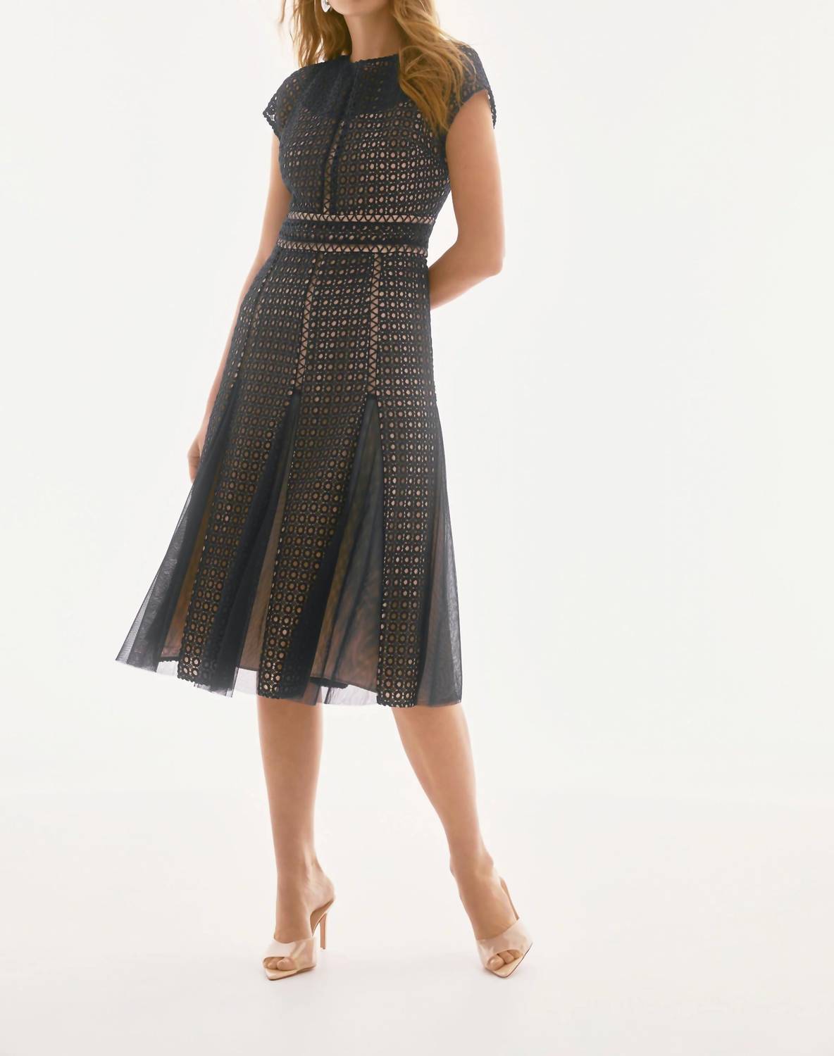 Joseph Ribkoff - Guipure Lace Midi Fit And Flare Dress - blue - clothing - dresses
