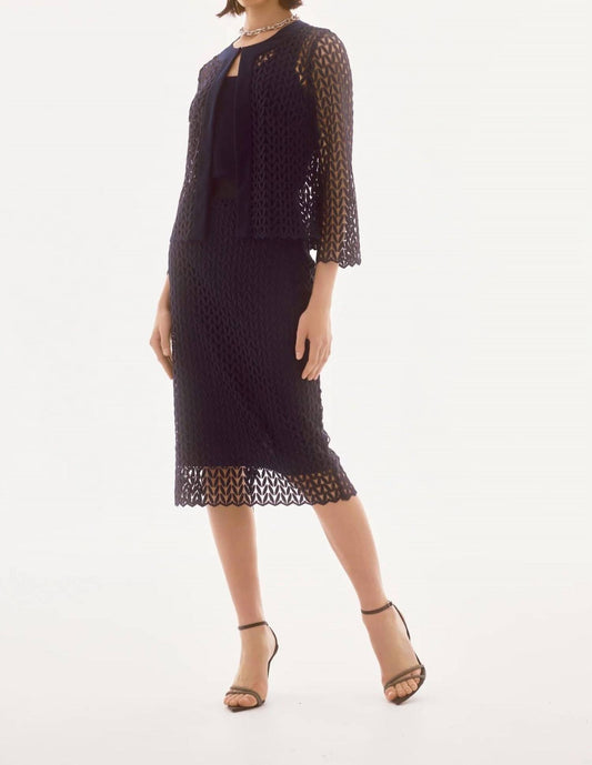 Joseph Ribkoff - High - waist Knitted Pencil Skirt - blue - clothing - knee - length - skirts