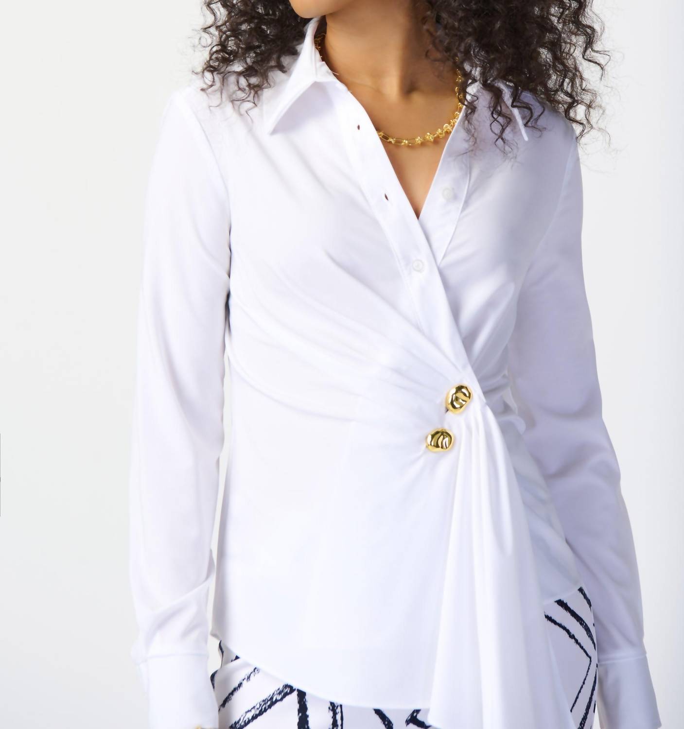 Joseph Ribkoff - Joseph Ribkoff Pleated Wrap Front Blouse - blouses - clothing - polyester