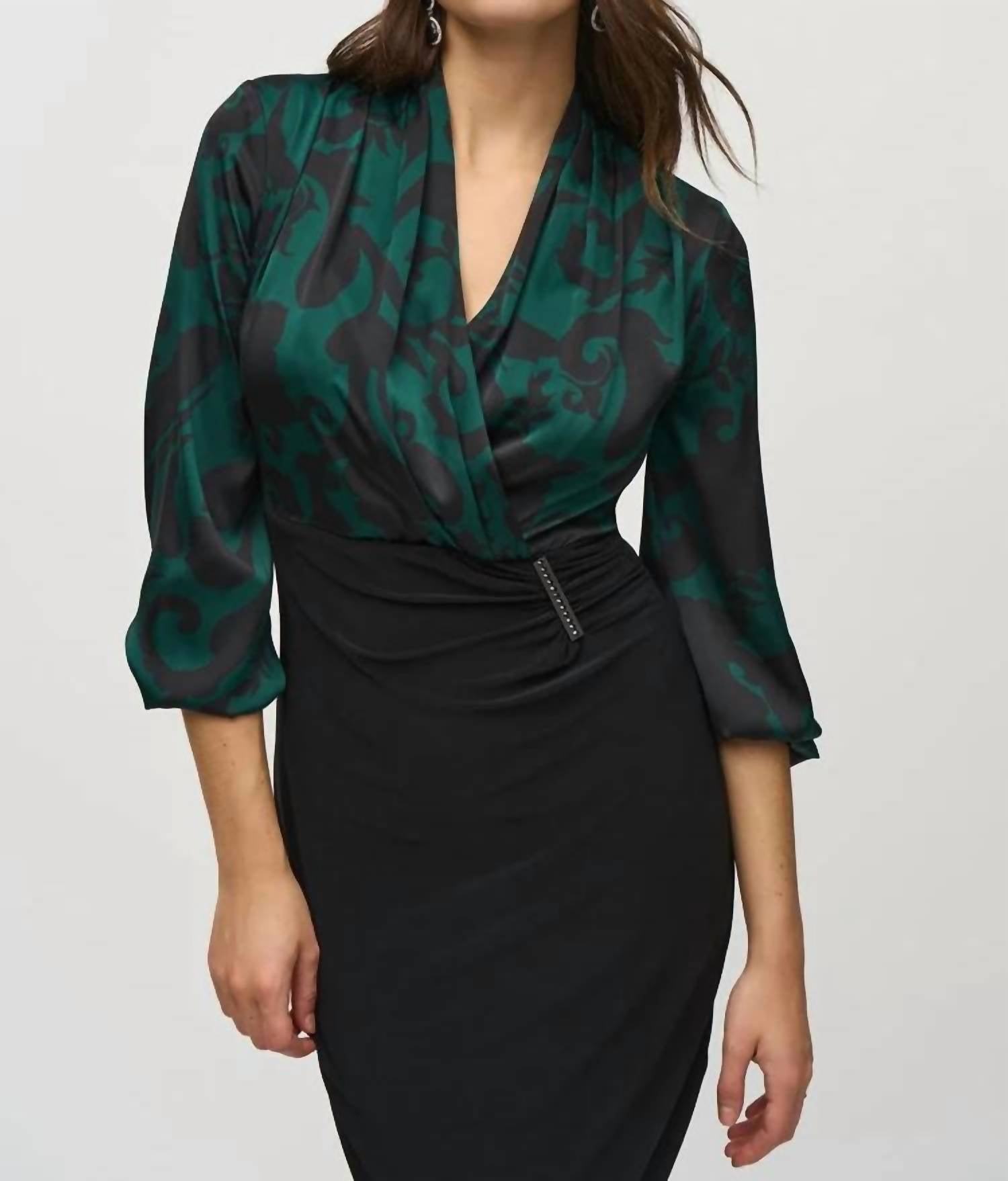 Joseph Ribkoff - Knit And Satin Paisley Dress - black - clothing - dresses