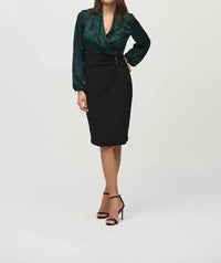 Joseph Ribkoff - Knit And Satin Paisley Dress - black - clothing - dresses
