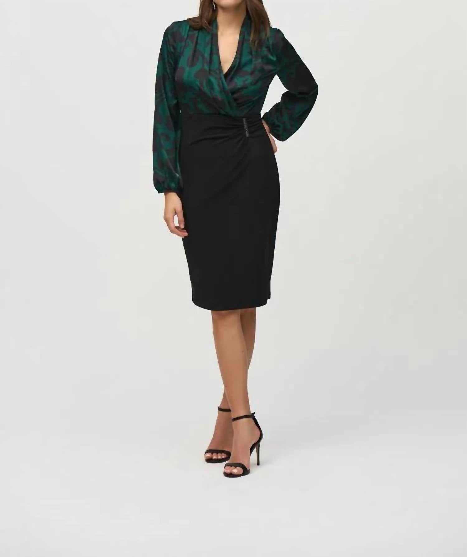 Joseph Ribkoff - Knit And Satin Paisley Dress - black - clothing - dresses
