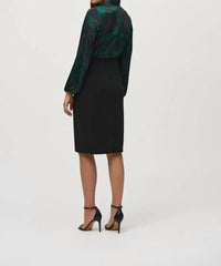 Joseph Ribkoff - Knit And Satin Paisley Dress - black - clothing - dresses