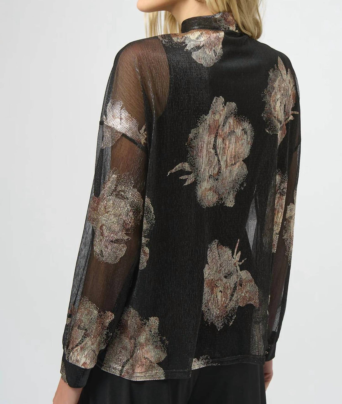 Joseph Ribkoff - Knit Foiled V-neck 3/4 Cuffed Sleeves Top