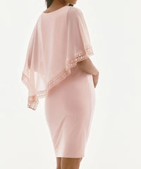 Joseph Ribkoff - Lace Trim Chiffon Overlay Sheath Dress - clothing - dresses - midi