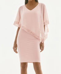 Joseph Ribkoff - Lace Trim Chiffon Overlay Sheath Dress - clothing - dresses - midi