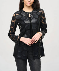Joseph Ribkoff - Laser-cut Leatherette On Mesh Jacket