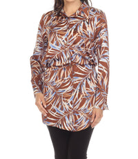 Joseph Ribkoff - Leaf Print Elastic Waist Button-down Blouse