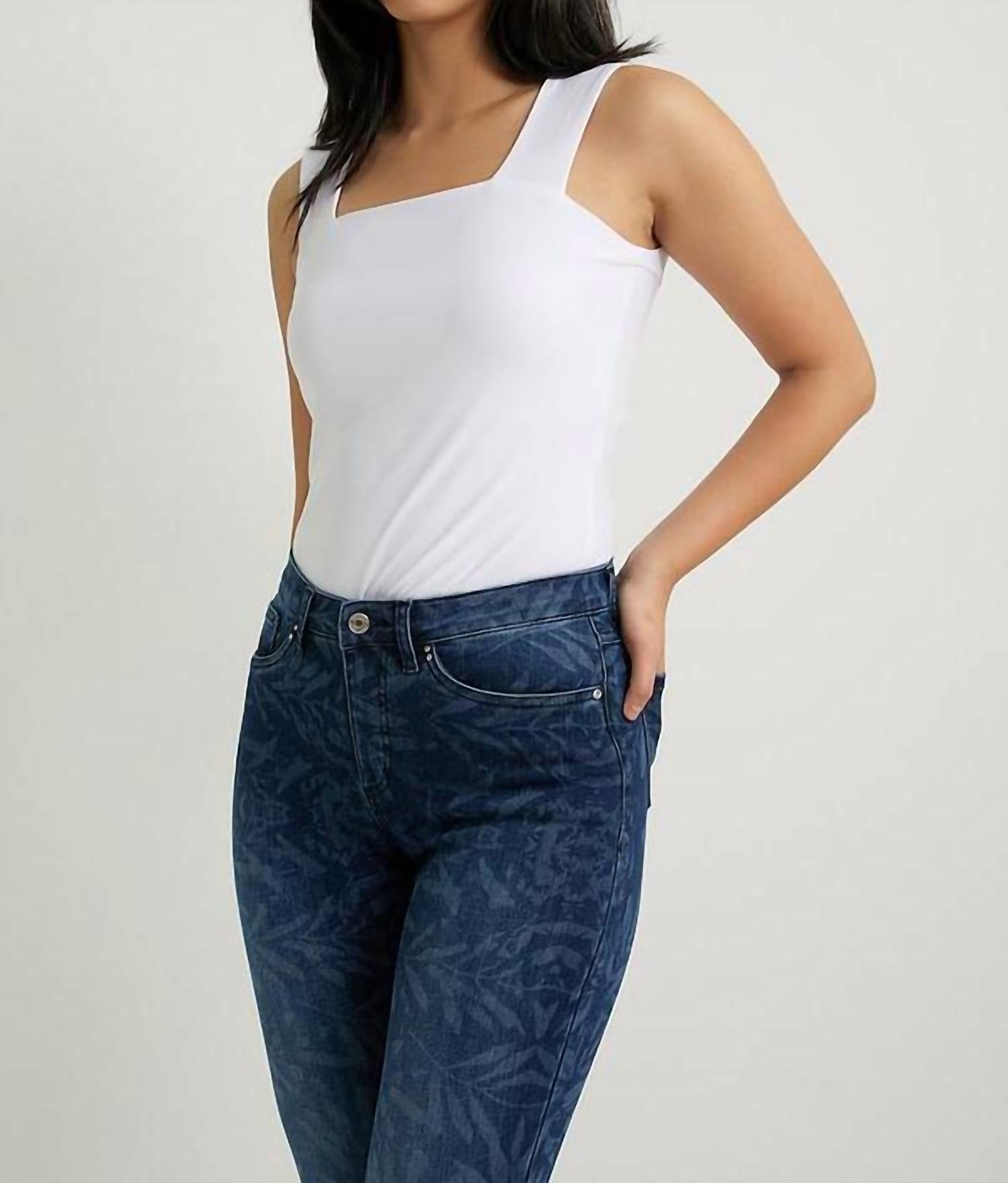 Joseph Ribkoff - Leaf Print Jeans - blue - clothing - cotton