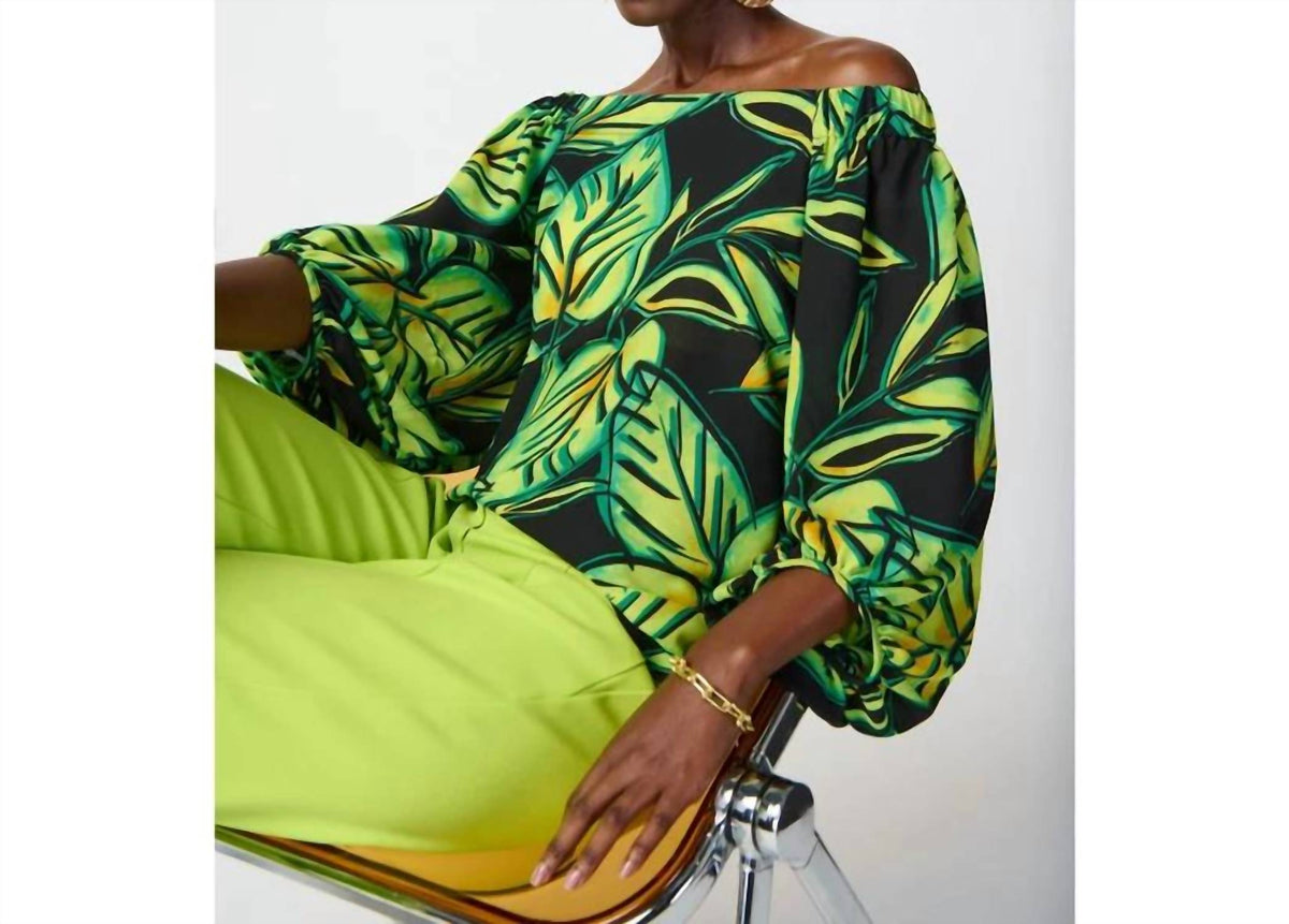 Joseph Ribkoff - Leaf Printed Georgette Off-the-shoulder Top