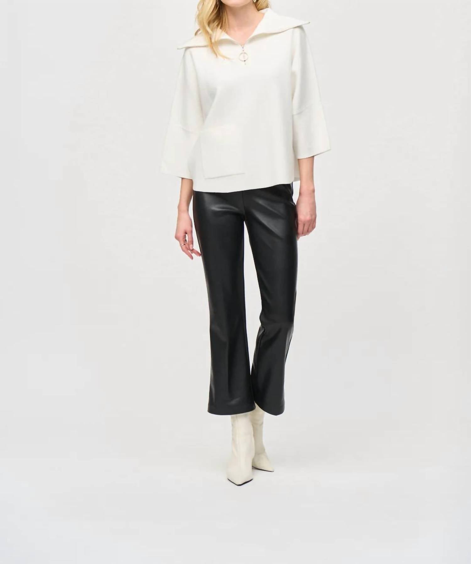 Joseph Ribkoff - Leather Kick Flare Pant - black - boot - cut - clothing