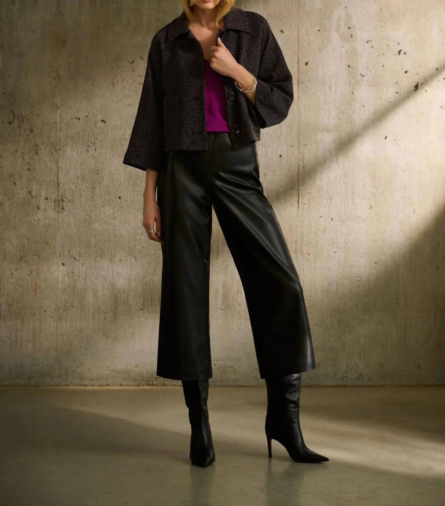 Joseph Ribkoff - Leather Kick Flare Pant - black - boot - cut - clothing