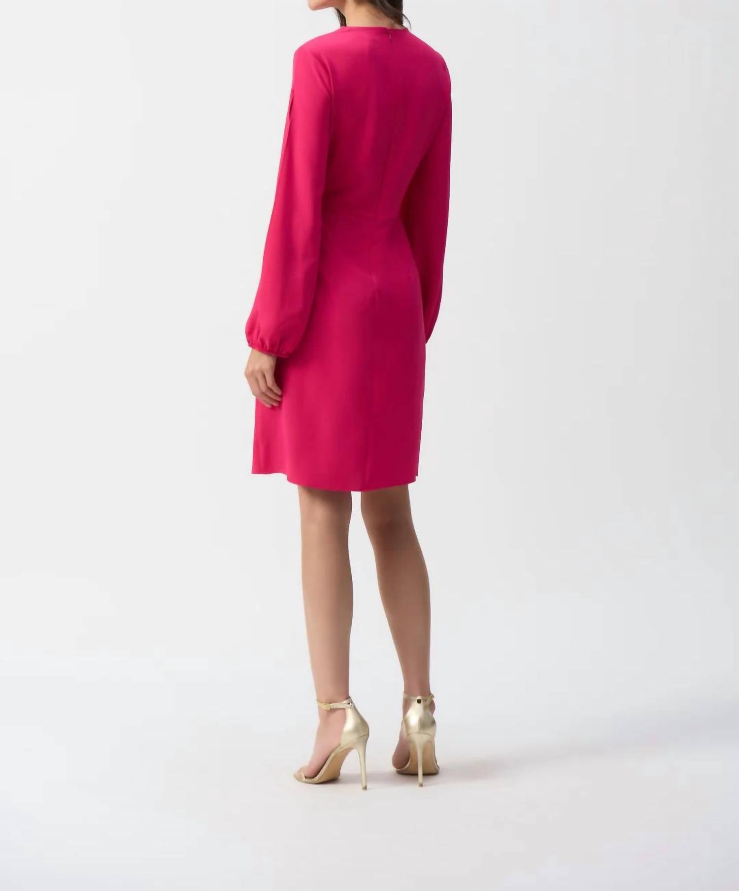 Joseph Ribkoff - Long Puff Sleeves V - neck Midi Dress - clothing - dresses - midi