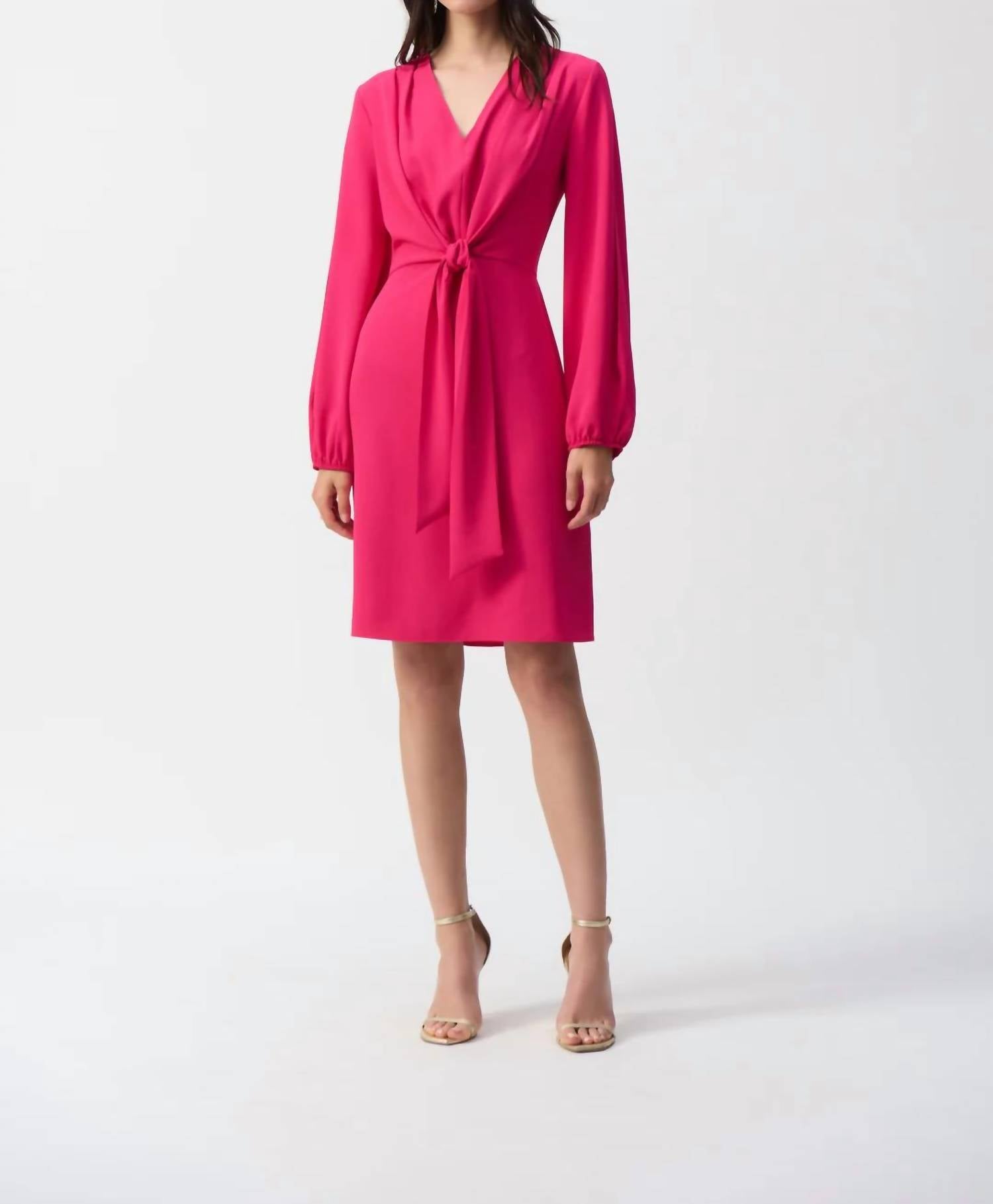 Joseph Ribkoff - Long Puff Sleeves V - neck Midi Dress - clothing - dresses - midi