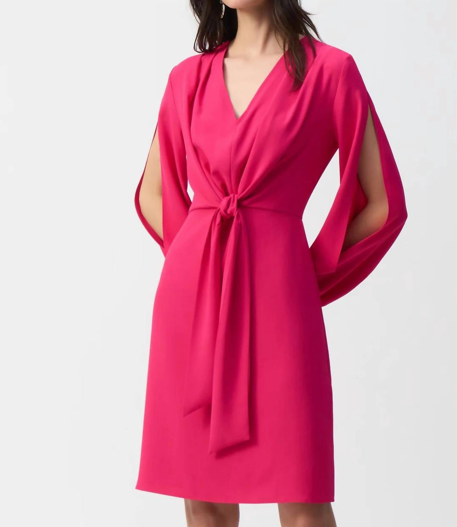 Joseph Ribkoff - Long Puff Sleeves V - neck Midi Dress - clothing - dresses - midi