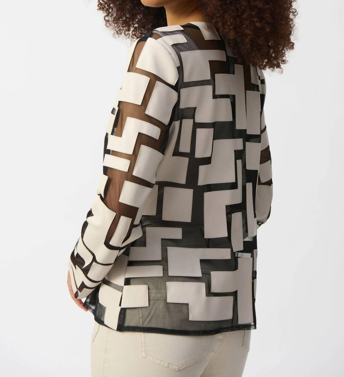 Joseph Ribkoff - Mesh And Leatherette Fitted Jacket