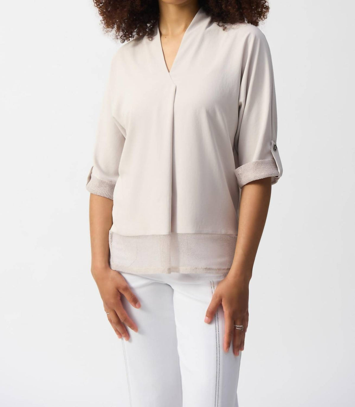Joseph Ribkoff - Mesh Insert Three-quarter Sleeve Top