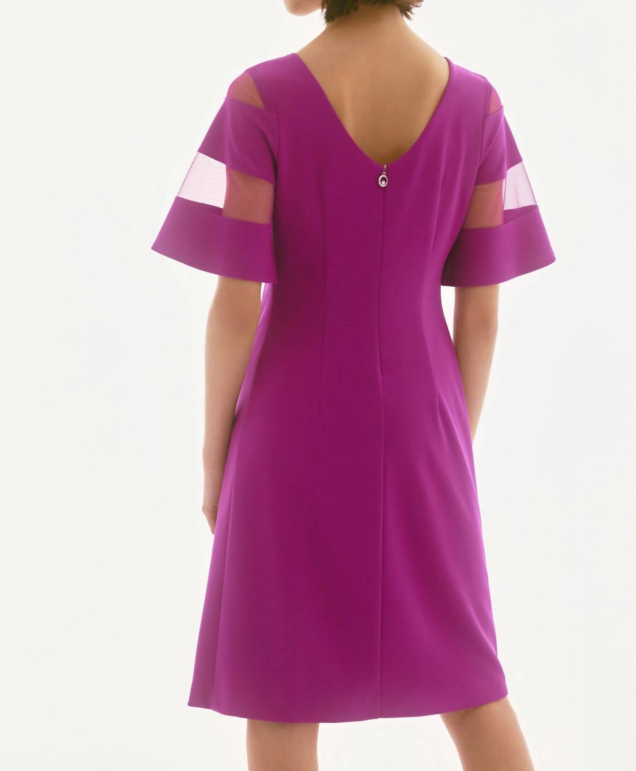 Joseph Ribkoff - Mesh Sleeve Insert A - line Dress - clothing - dresses - midi