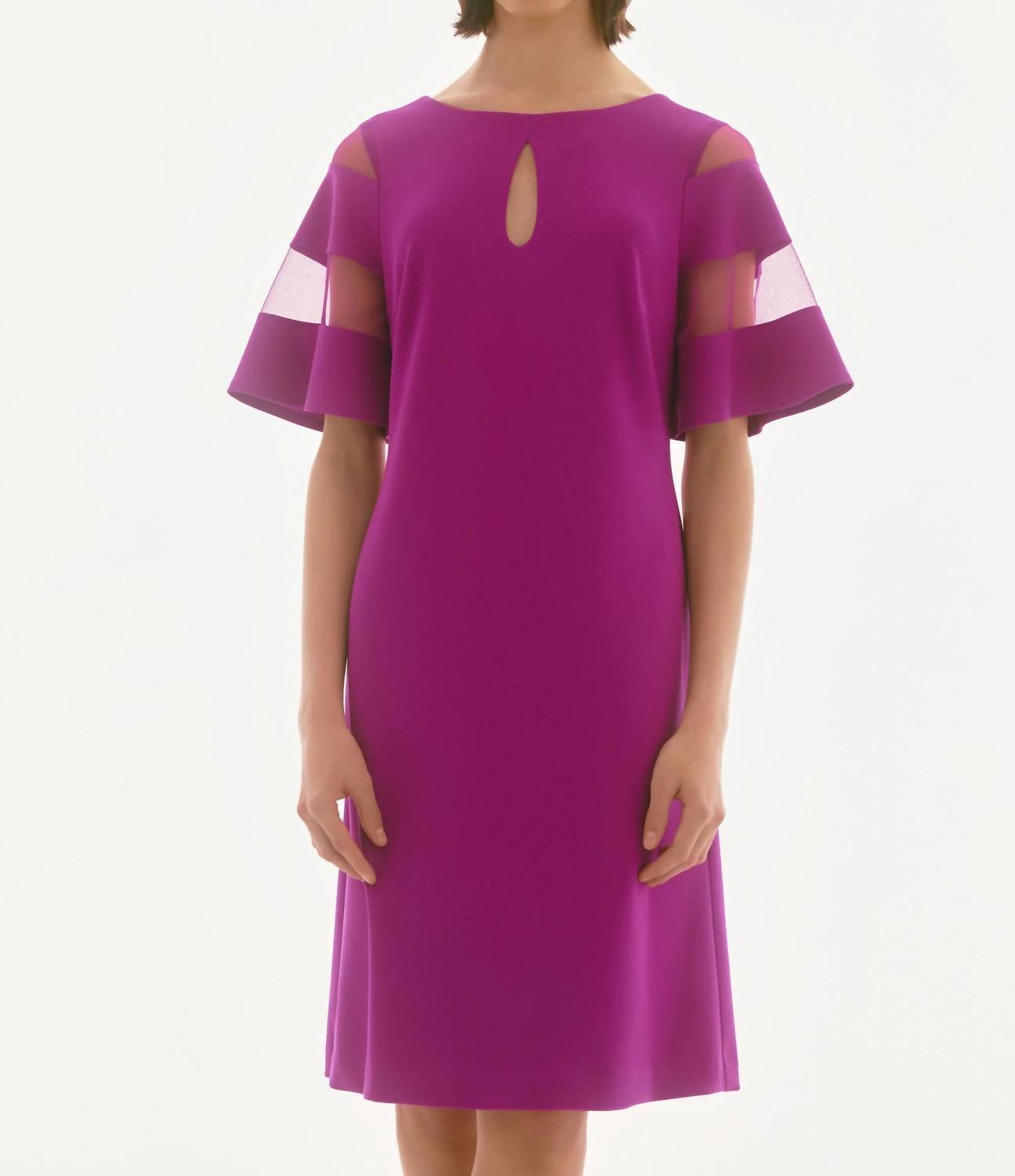 Joseph Ribkoff - Mesh Sleeve Insert A - line Dress - clothing - dresses - midi