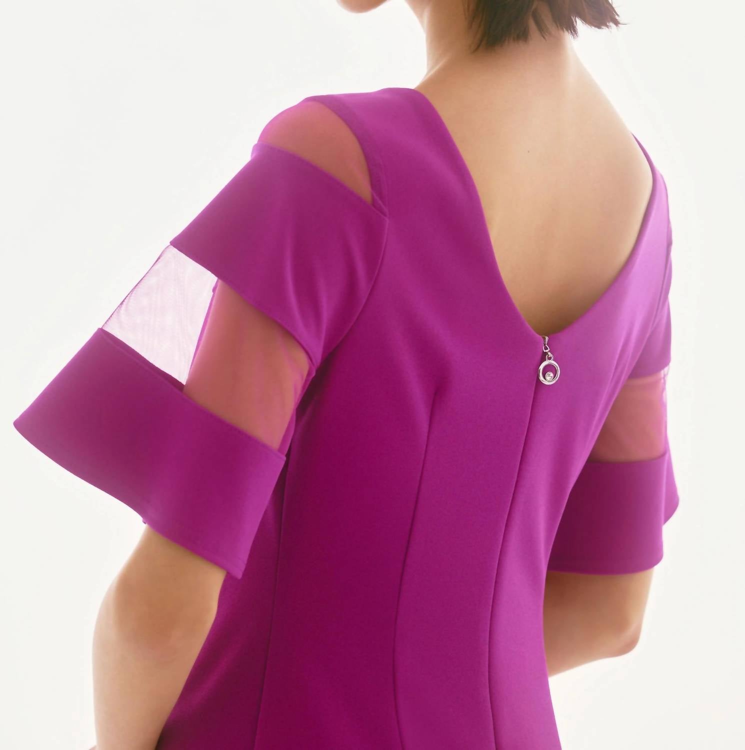 Joseph Ribkoff - Mesh Sleeve Insert A - line Dress - clothing - dresses - midi