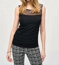 Joseph Ribkoff - Mesh Sleeveless Top - black - blouses - clothing