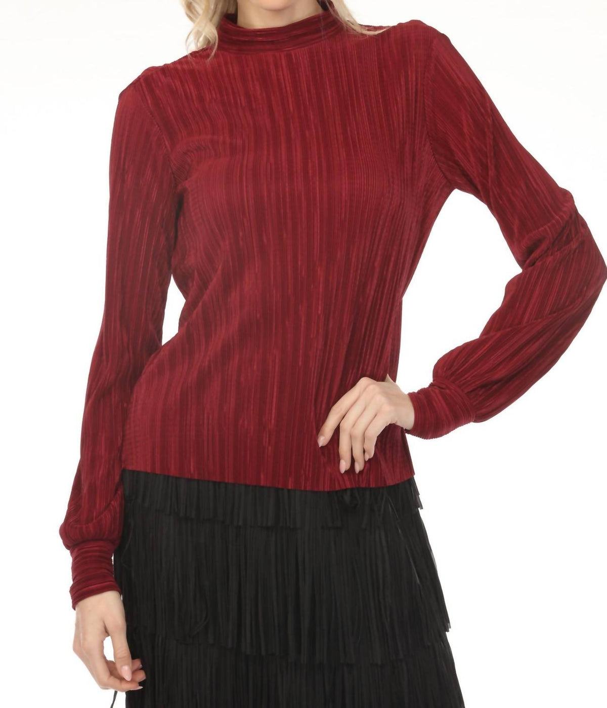 Joseph Ribkoff - Micro Pleated Mock Neck Top