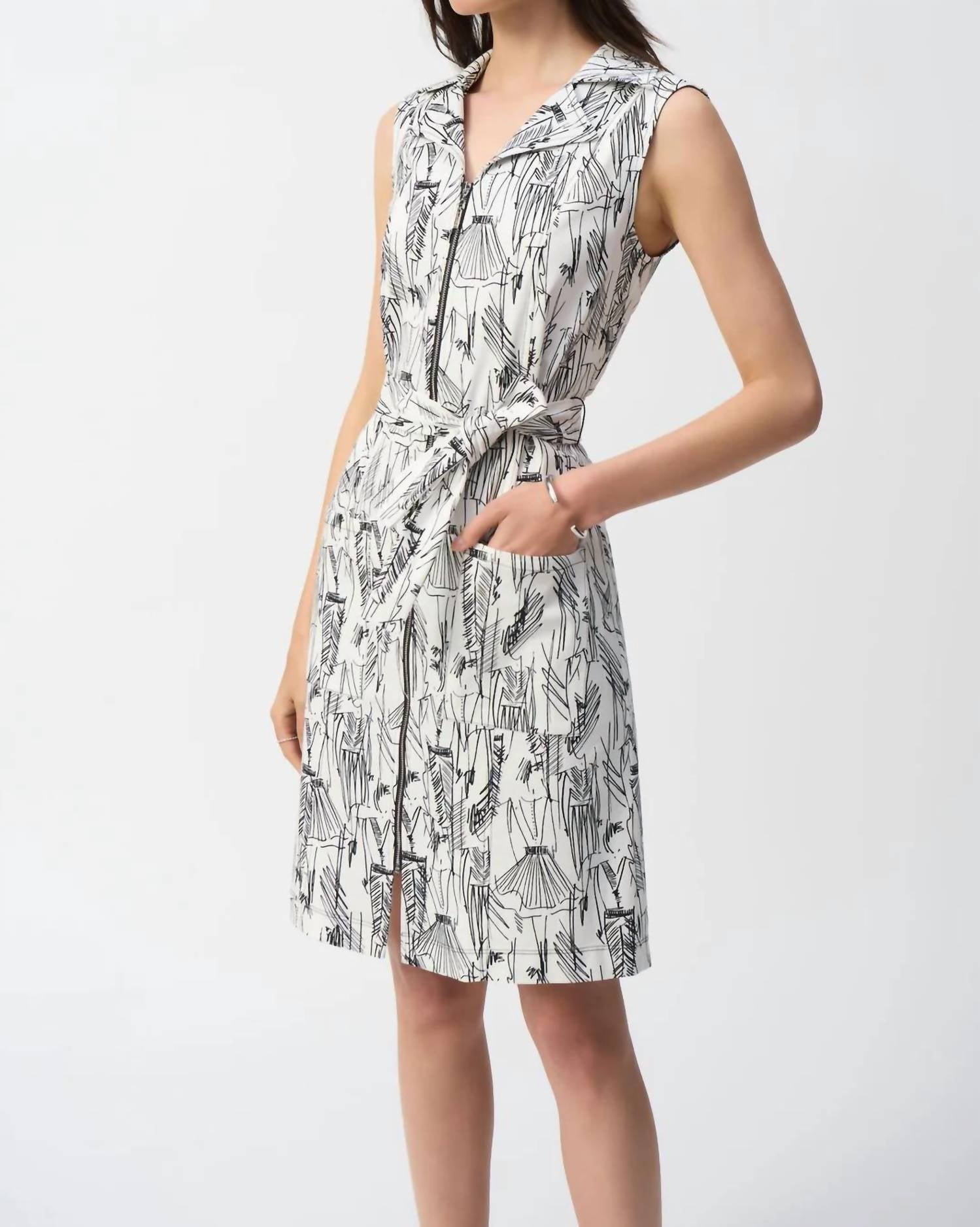 Joseph Ribkoff - Notched Collar Sleeveless Sheath Dress - clothing - dresses - midi