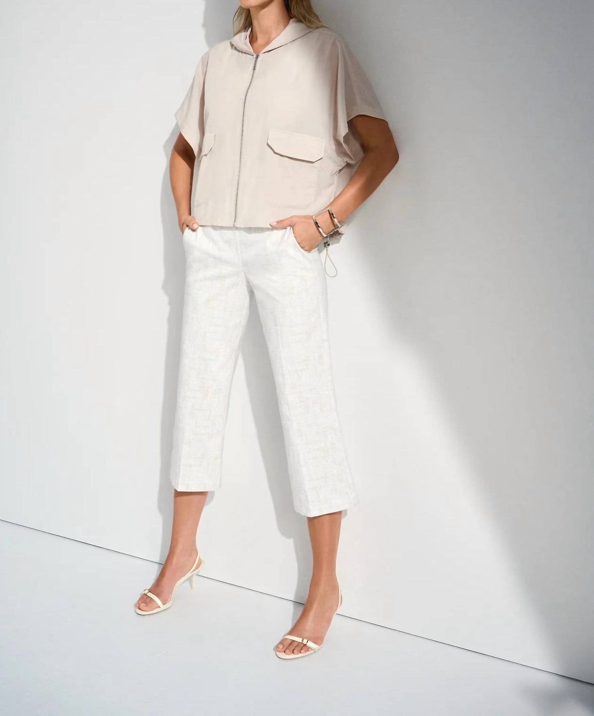Joseph Ribkoff - Nylon Hooded Short Sleeve Boxy Jacket