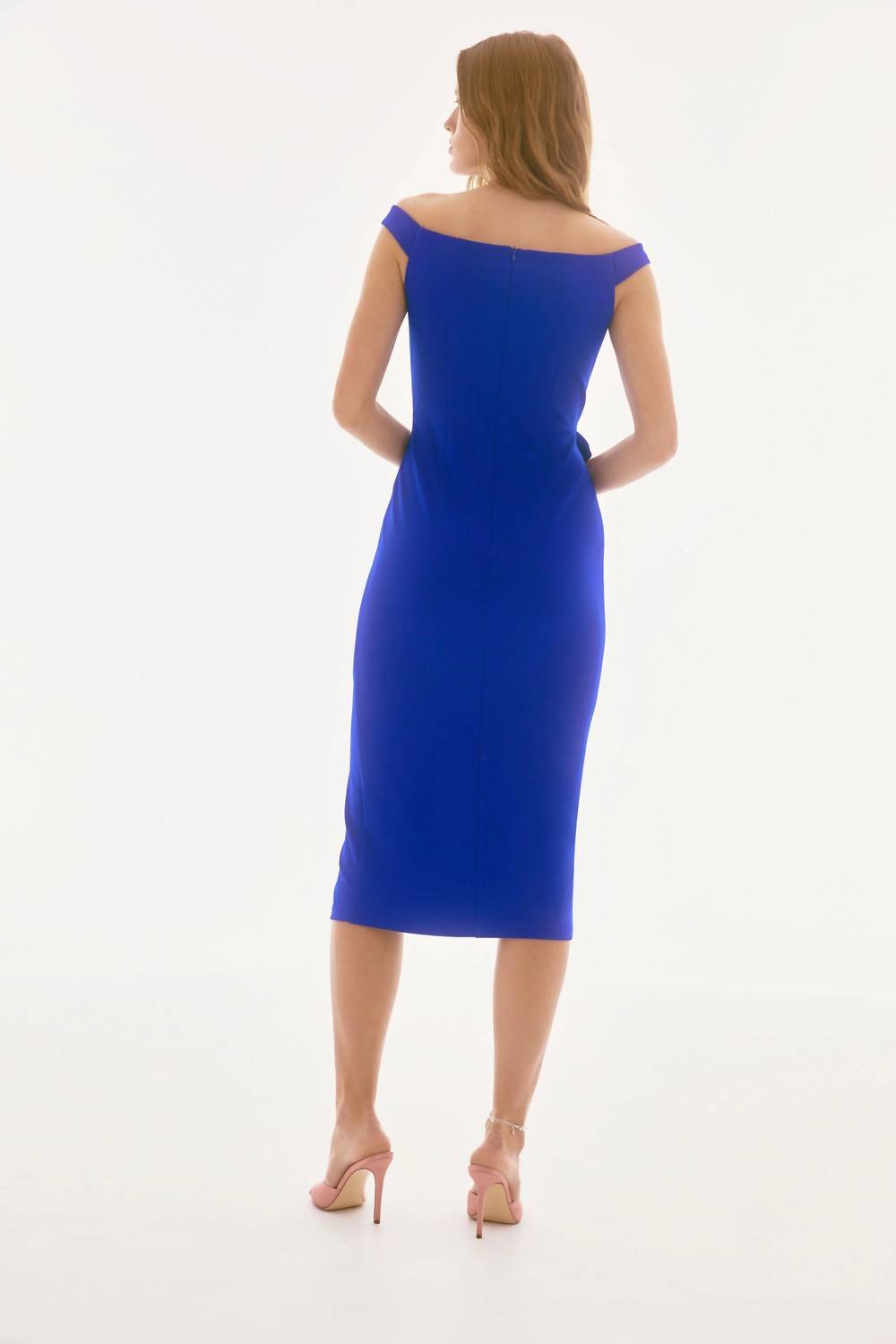 Joseph Ribkoff - Off - shoulder Draped Midi Sheath Dress - blue - clothing - dresses