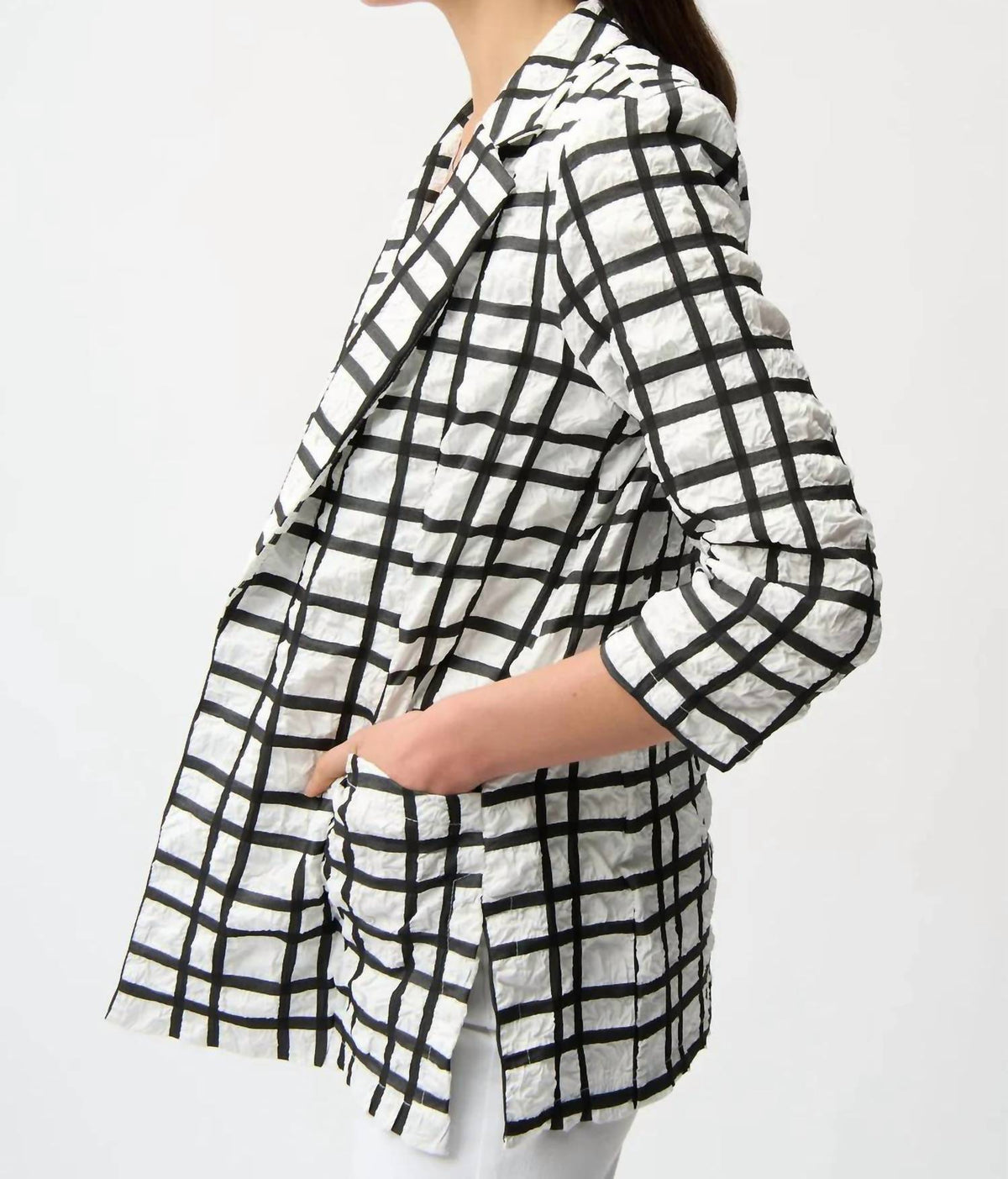 Joseph Ribkoff - Plaid Textured Open Front Blazer