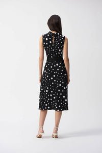 Joseph Ribkoff - Polka Dot Belted Midi Dress - black - clothing - dresses