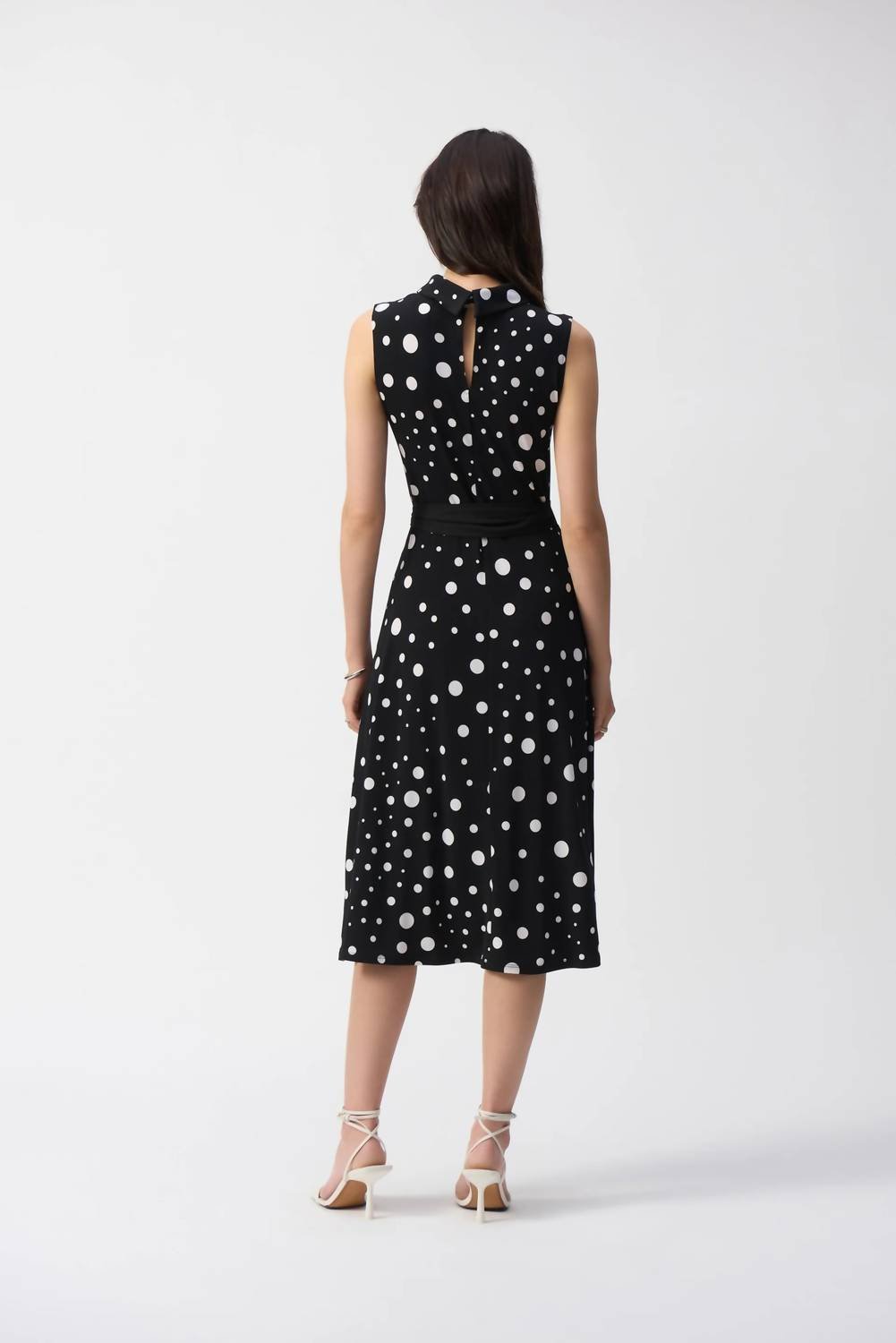 Joseph Ribkoff - Polka Dot Belted Midi Dress - black - clothing - dresses