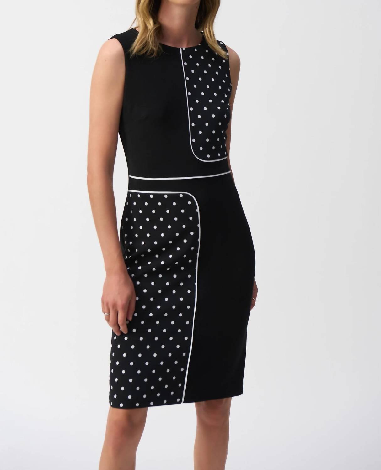 Joseph Ribkoff - Polka Dot Sleeveless Sheath Dress - black - clothing - dresses