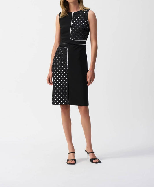 Joseph Ribkoff - Polka Dot Sleeveless Sheath Dress - black - clothing - dresses