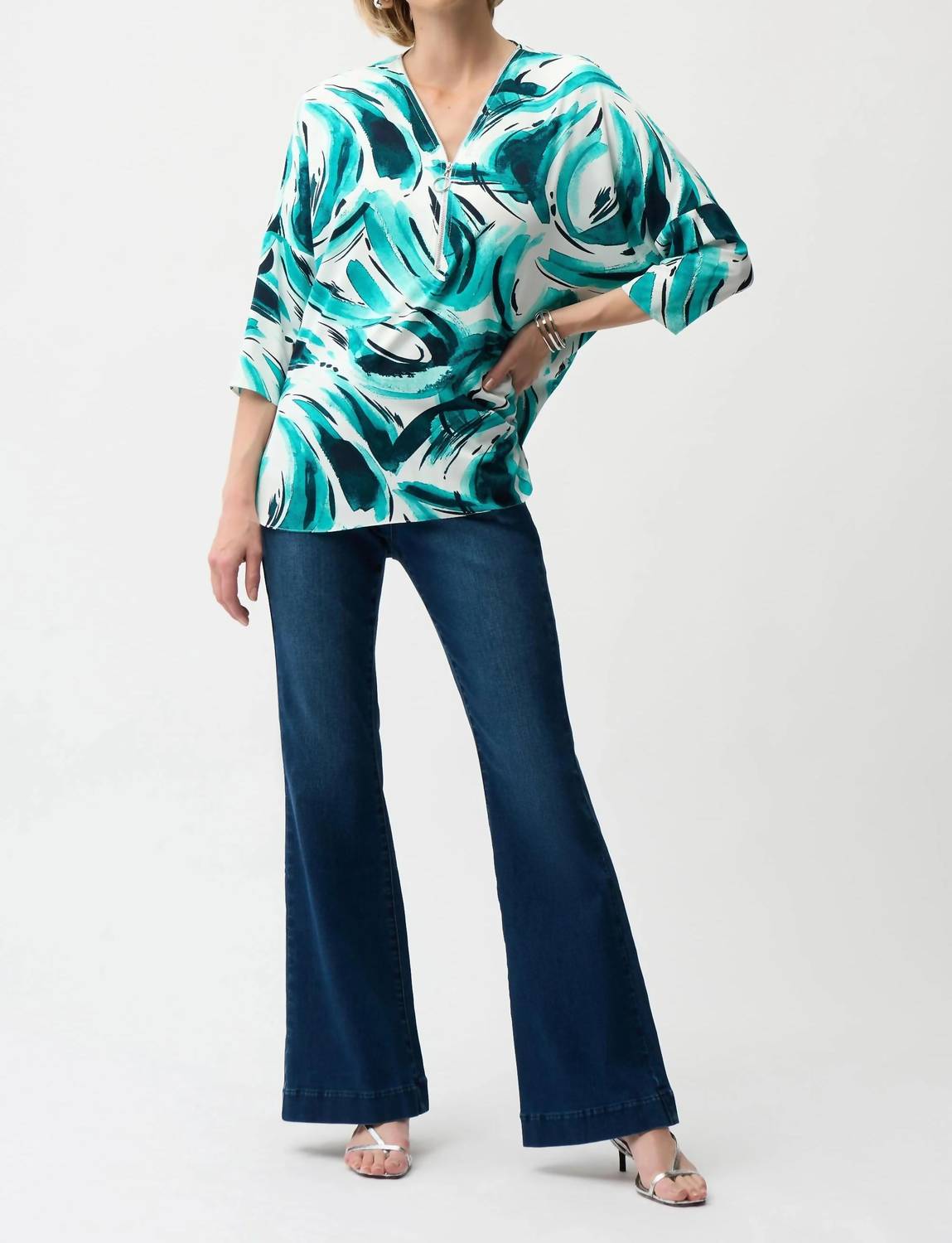 Joseph Ribkoff - Print Zip V-neck Tunic Top