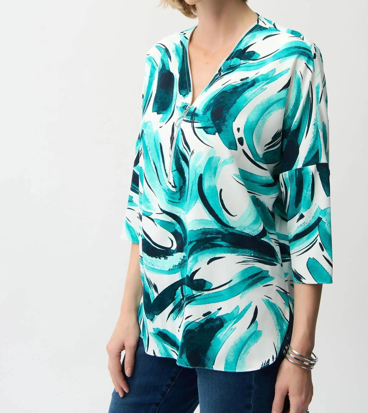 Joseph Ribkoff - Print Zip V-neck Tunic Top