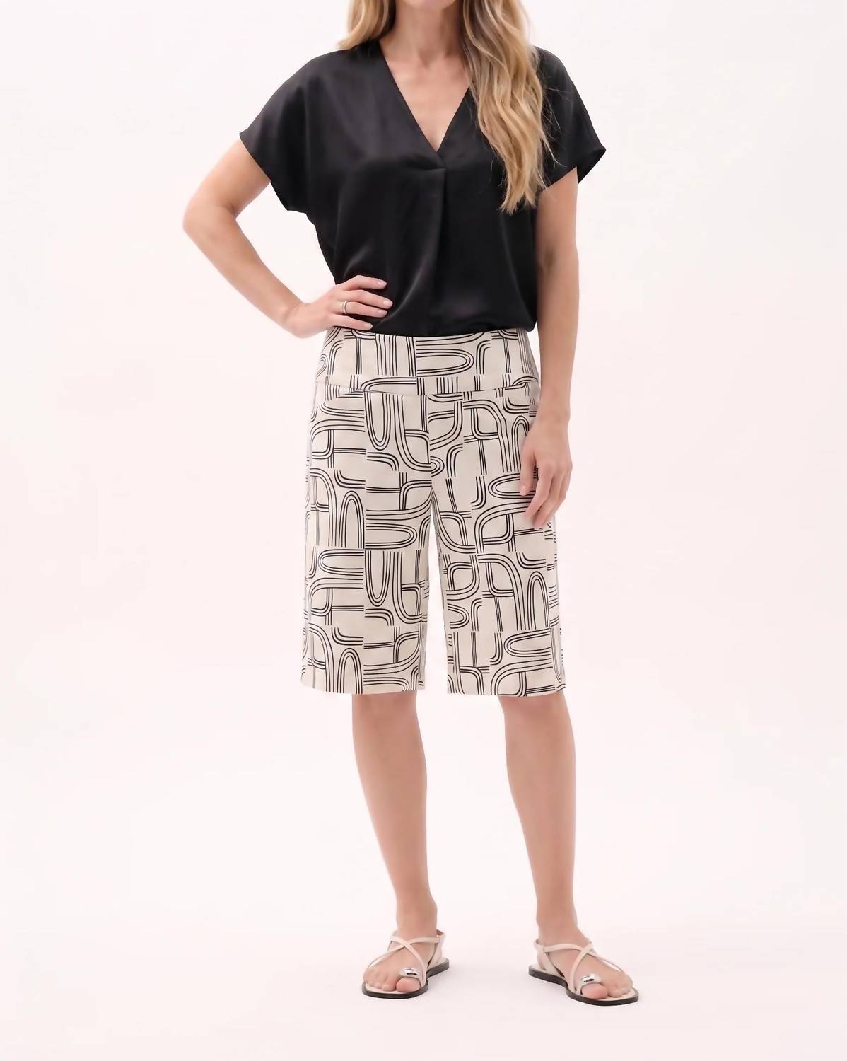 Joseph Ribkoff - Printed High Waist Pull On Bermuda Shorts