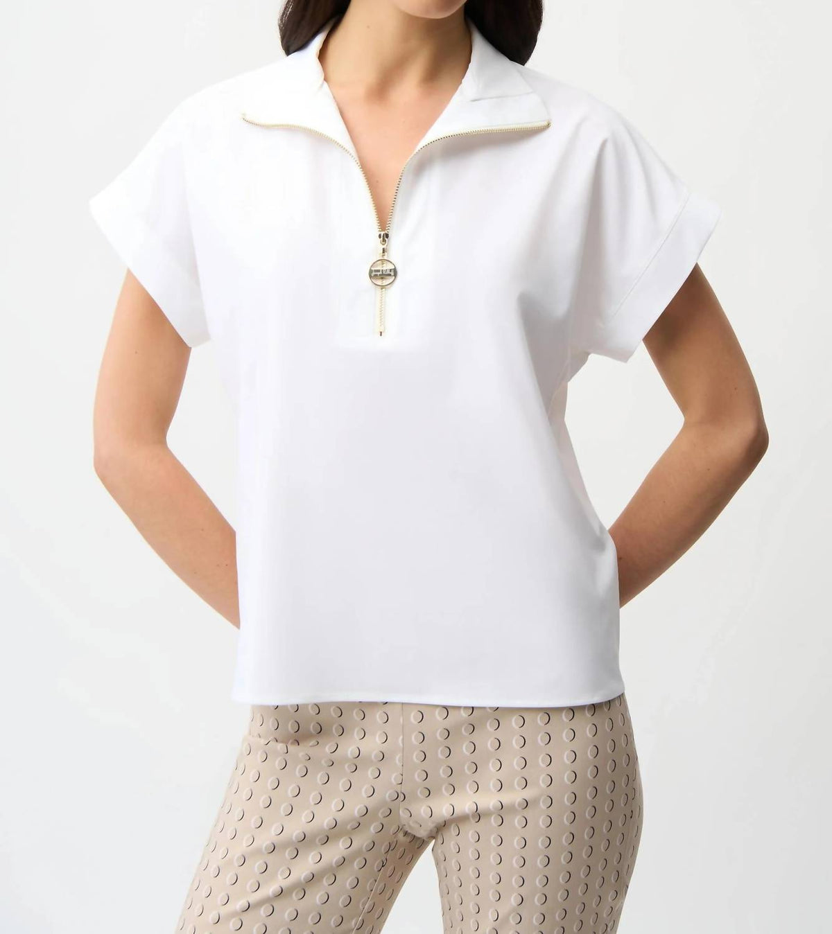 Joseph Ribkoff - Quarter Zip Neck Poplin Top