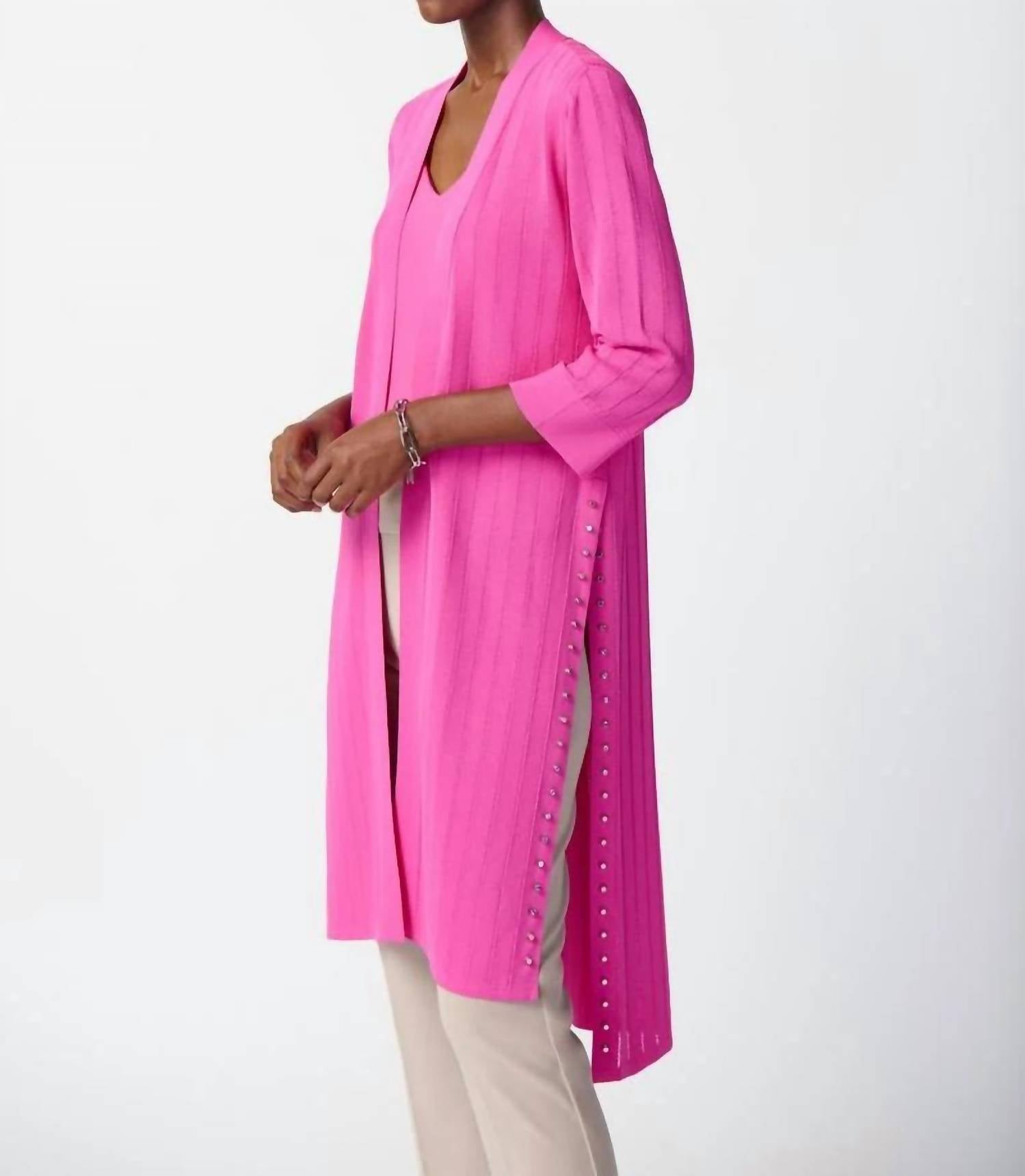 Joseph Ribkoff - Rib Knit Coverup Cardigan - cardigans - clothing - pink