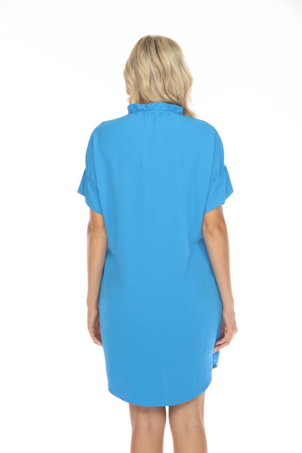 Joseph Ribkoff - Ruffled V - neck Shift Dress - blue - clothing - dresses