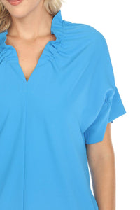 Joseph Ribkoff - Ruffled V - neck Shift Dress - blue - clothing - dresses