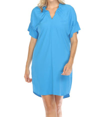 Joseph Ribkoff - Ruffled V - neck Shift Dress - blue - clothing - dresses