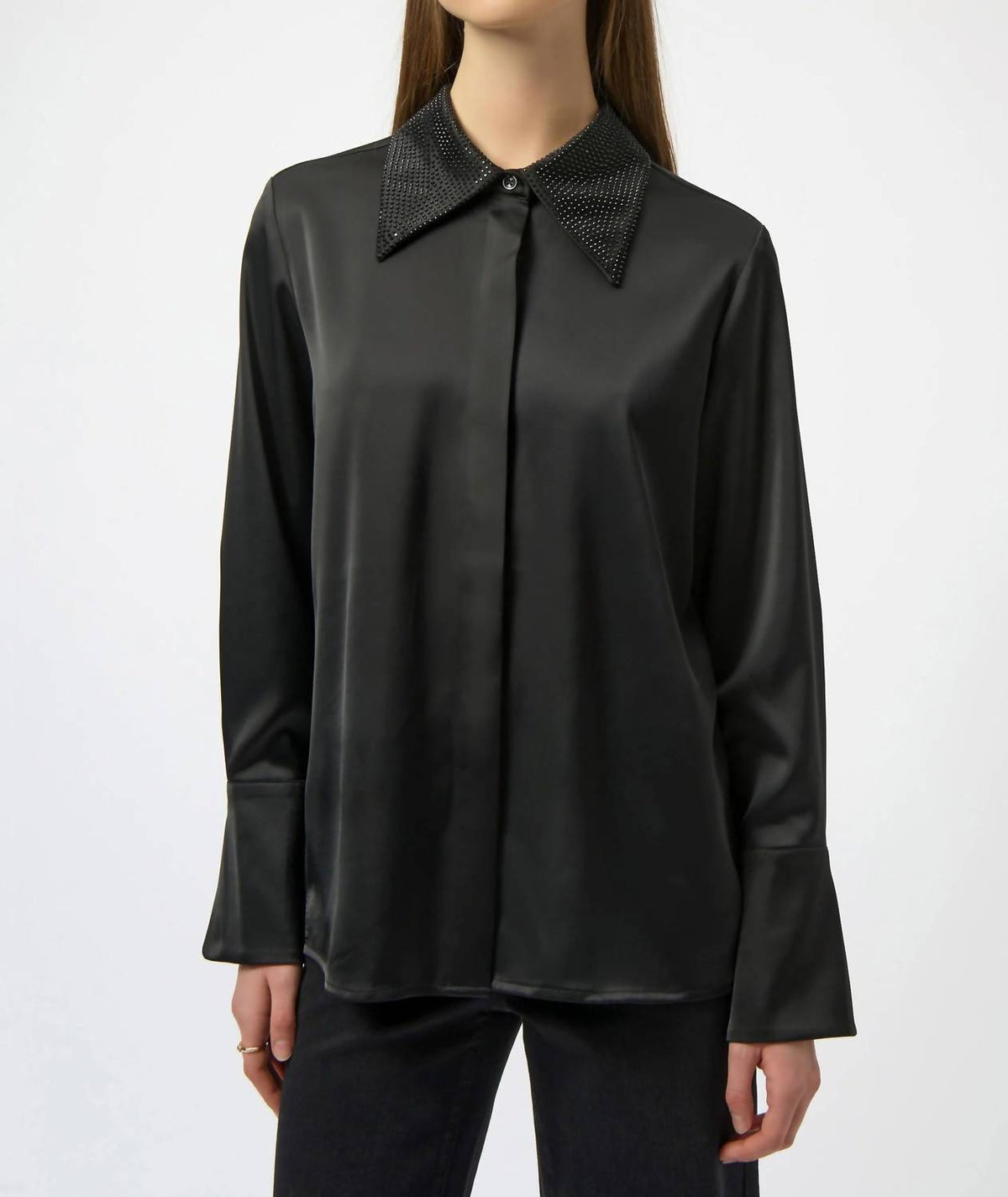 Joseph Ribkoff - Satin Button-front Blouse With Embellished Collar