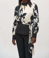 Joseph Ribkoff - Satin Floral Print Top - black - blouses - clothing