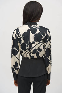 Joseph Ribkoff - Satin Floral Print Top - black - blouses - clothing