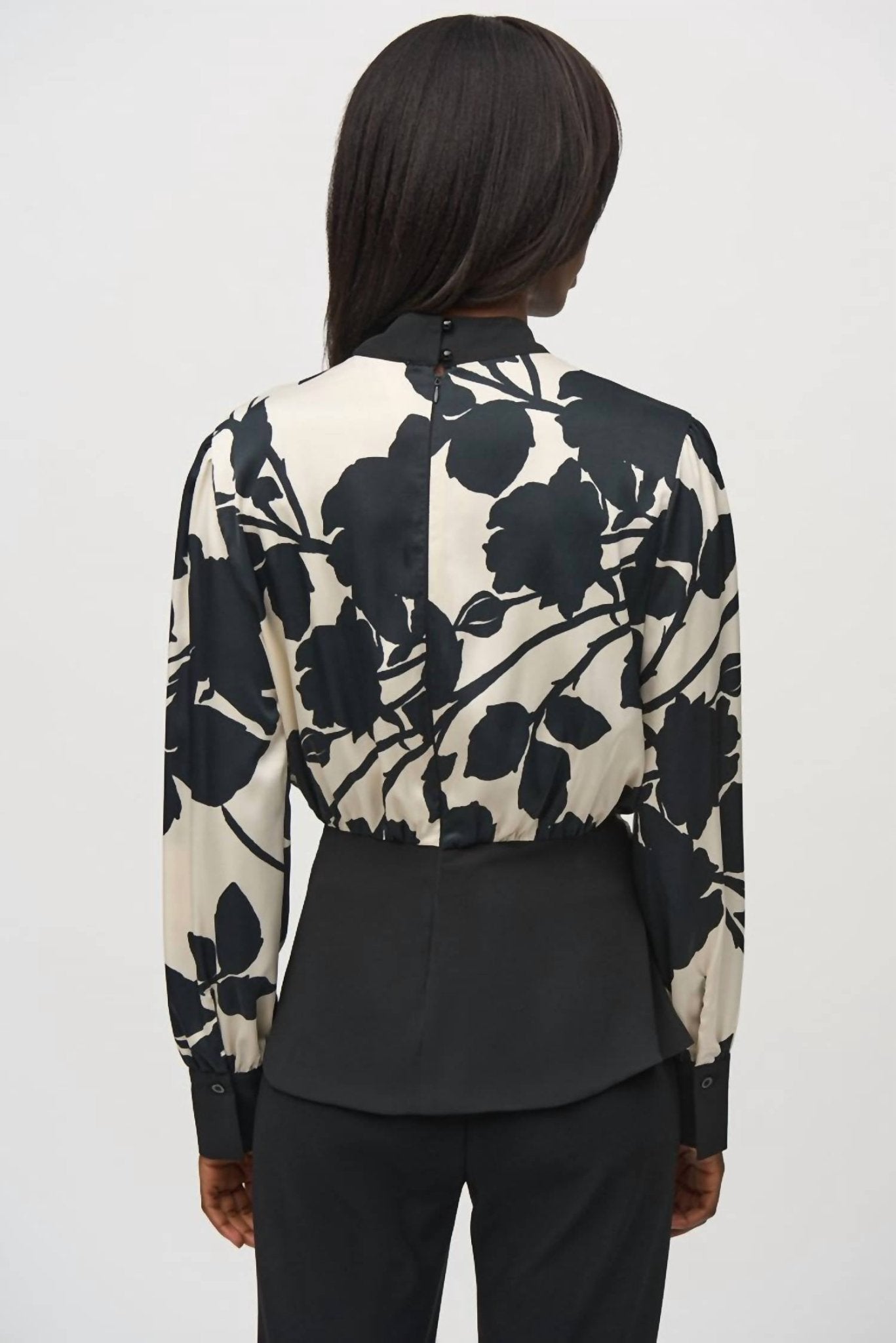 Joseph Ribkoff - Satin Floral Print Top - black - blouses - clothing