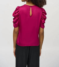 Joseph Ribkoff - Satin Top With Shirred Sleeves - blouses - clothing - pink