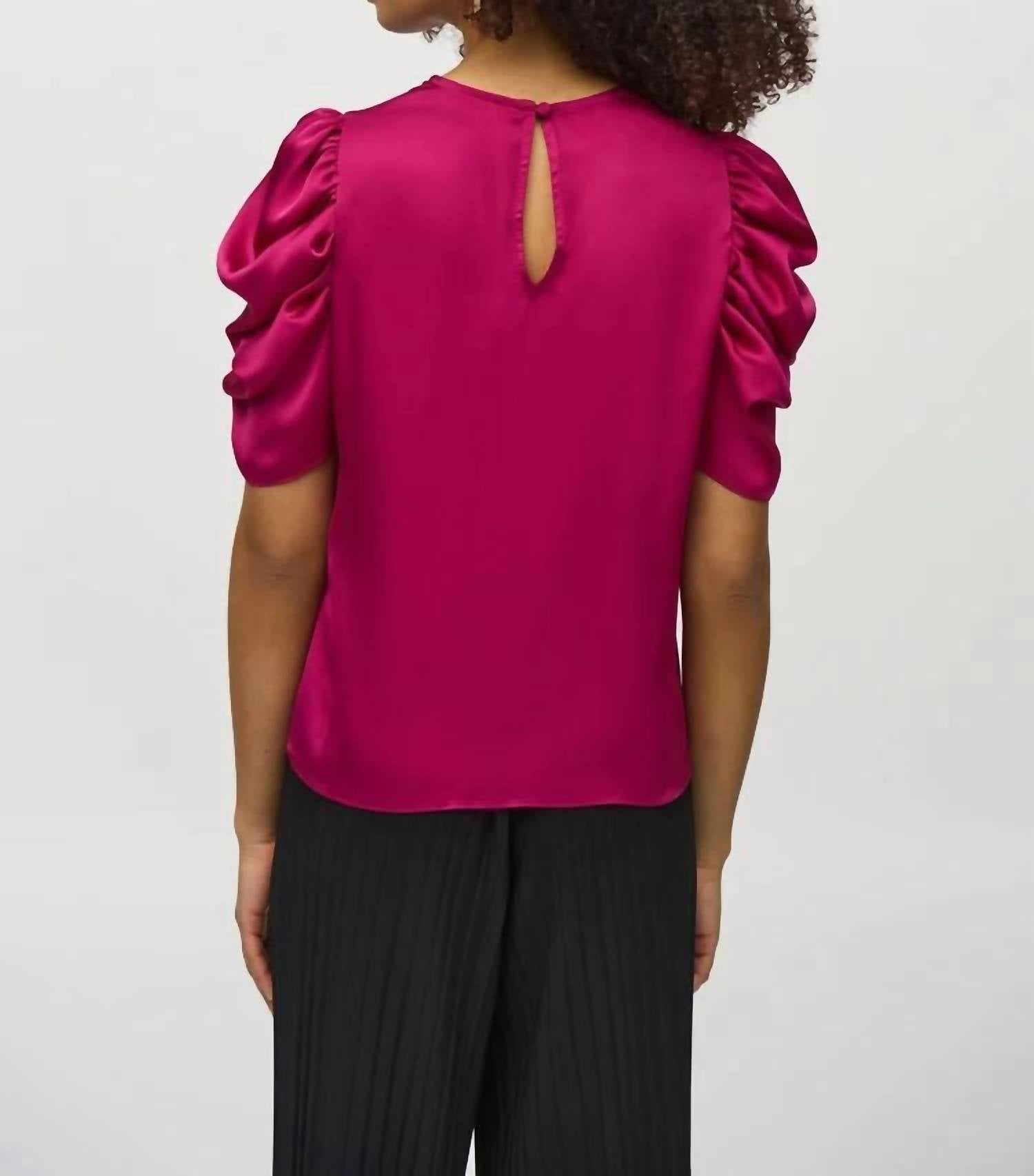 Joseph Ribkoff - Satin Top With Shirred Sleeves - blouses - clothing - pink